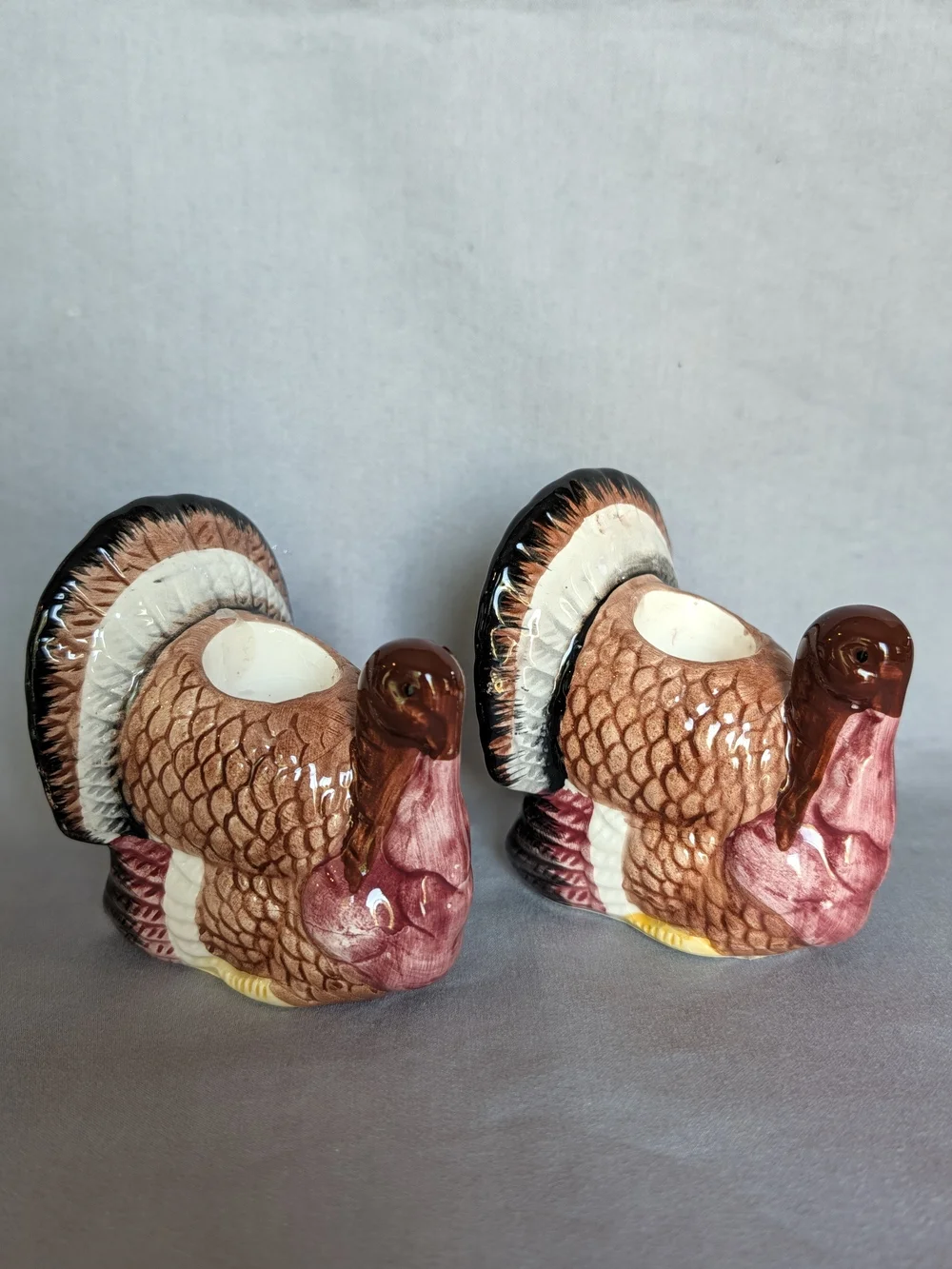 Pair Of Ceramic Turkey Taper Candle Holders Thanksgiving Fall
